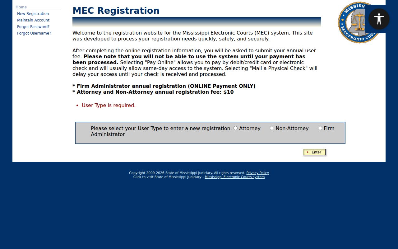 Panola County case search PAMEC registration landing page