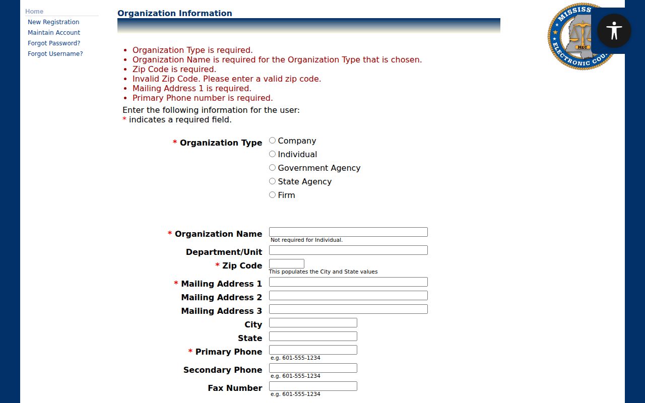 Panola County case search PAMEC organization registration form