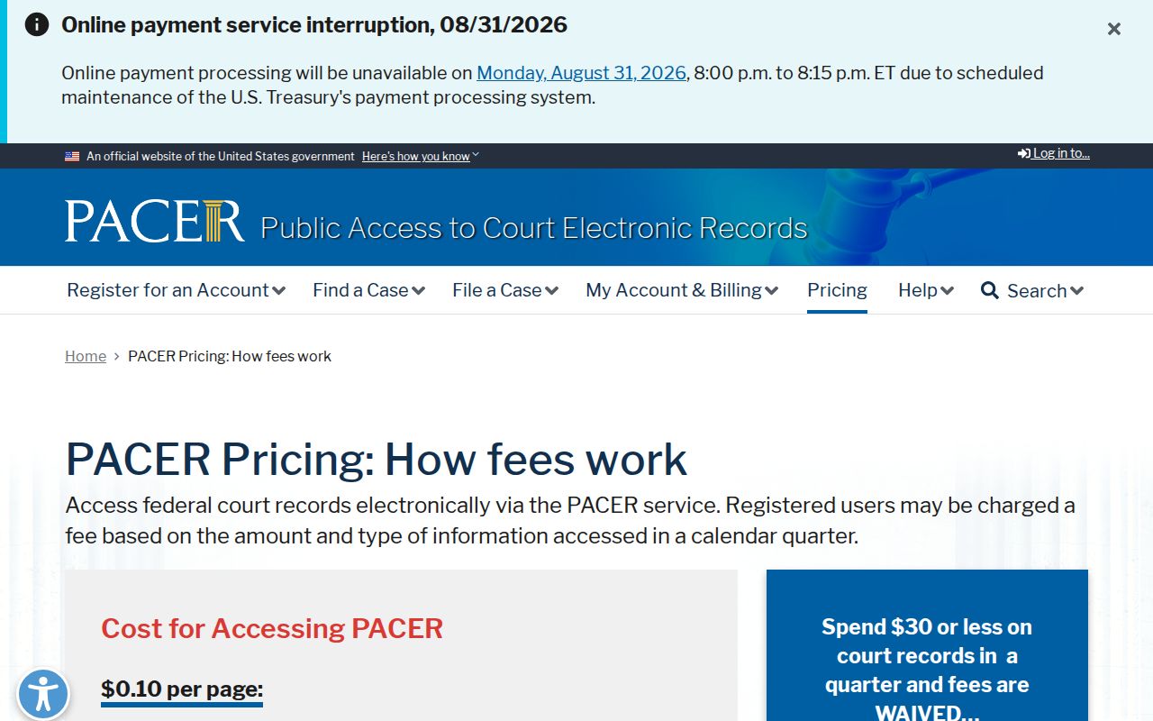 Panola County court records PACER pricing and fee information