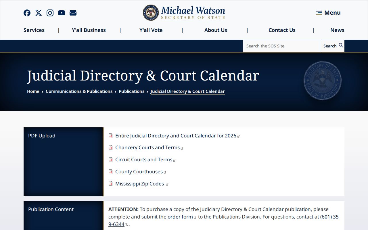 Panola County court docket Mississippi judicial directory page