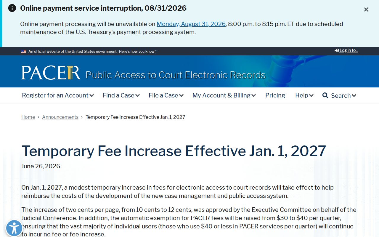 Panola County court docket PACER fee notice