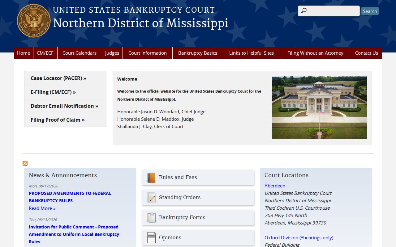 Panola County court docket Mississippi Northern bankruptcy court page
