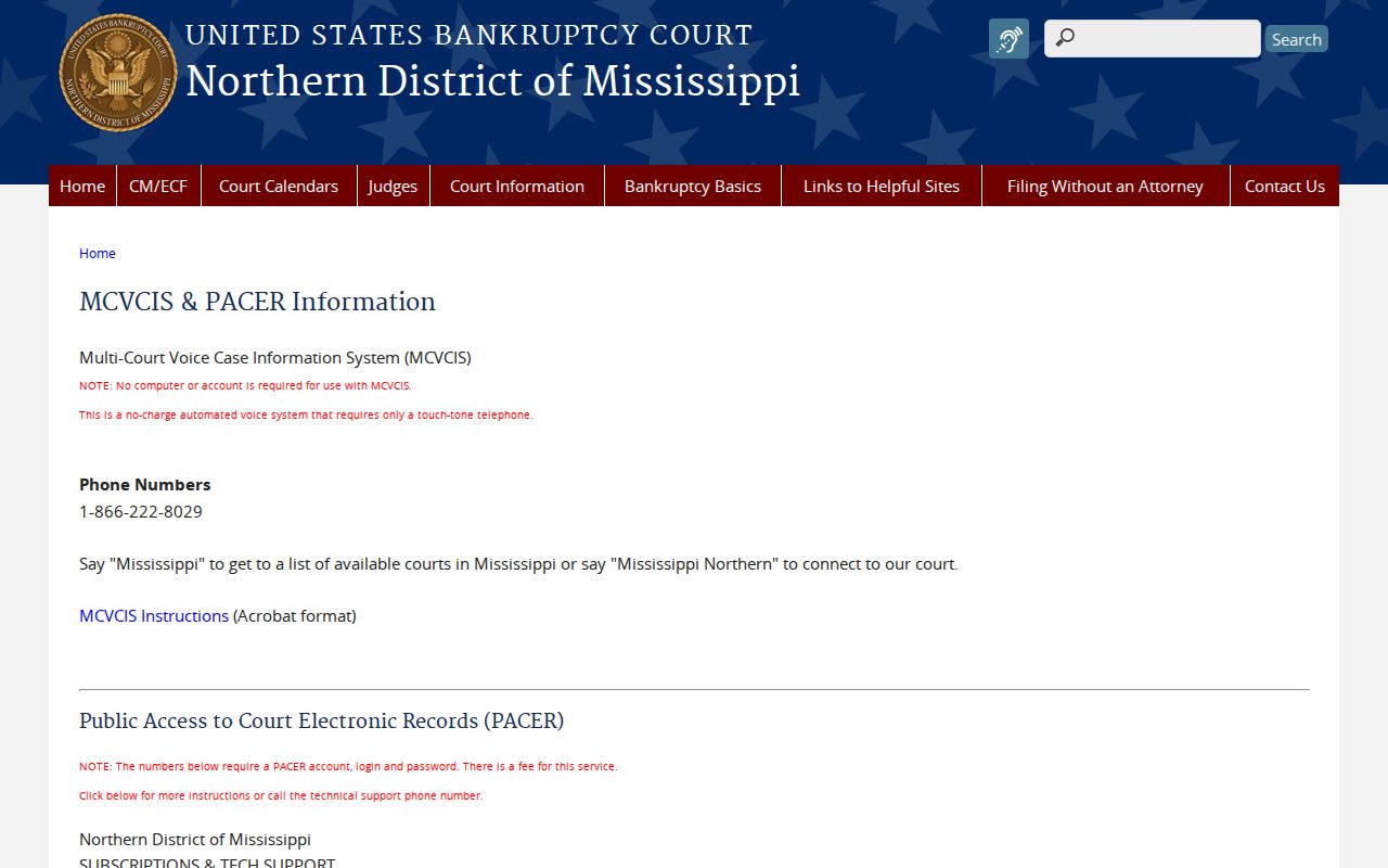 Panola County traffic court records federal bankruptcy MCVCIS information page